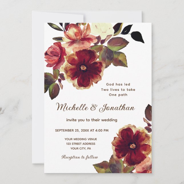 Elegant Burnt Orange Christliche Hochzeit Einladung (Vorderseite)