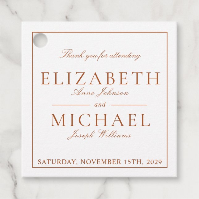 Elegant Burnt Orange Classic Script Wedding Geschenkanhänger (Vorderseite)