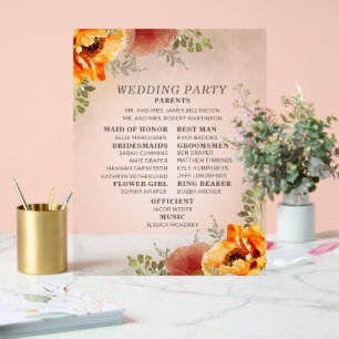 Elegant Burnt Orange Floral Wedding Program Acrylschild