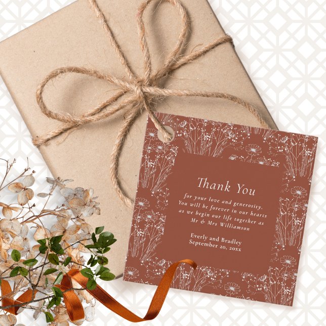 Elegant Burnt Orange Floral Wedding Vielen Dank Geschenkanhänger (Von Creator hochgeladen)