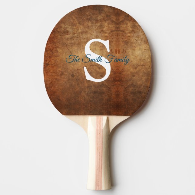 Elegant Burnt Orange Mit Monogramm Tischtennis Schläger (Vorderseite)
