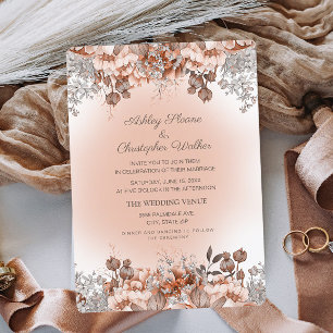 Elegant Burnt Orange Pink Herbstblütenhochzeit Einladung