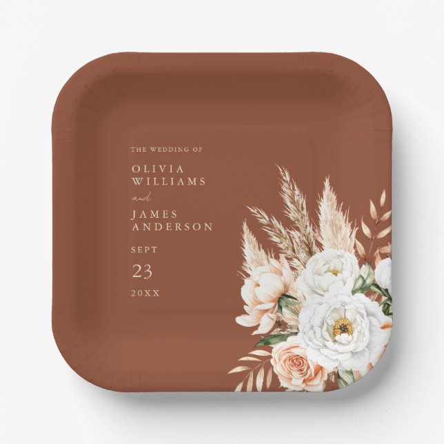 Elegant Burnt Orange Terracotta Hochzeitsfeier Pappteller (Vorderseite)