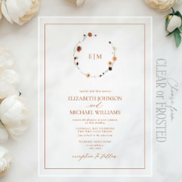 Elegant Burnt Orange Wappen Monogram Wedding Acryleinladungen