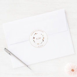 Elegant Burnt Orange Wappen Monogram Wedding Runder Aufkleber