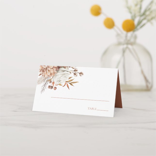 Elegant Burnt Orange Watercolor Blume Platzkarte (Vorderseite)