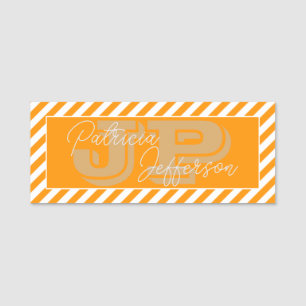 Elegant Burnt Orange White Stripes Modernes Monogr Namensschild
