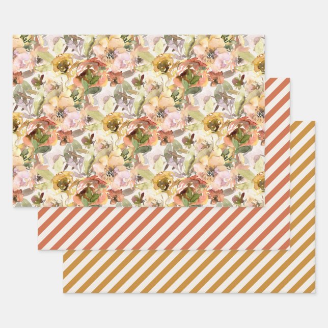 Elegant Burnt Orange Yellow Fall Herbst Blüte Geschenkpapier Set (Set)