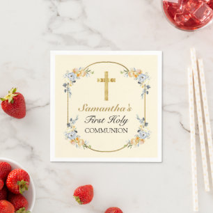 Elegant Buttercreme Floral 1. Heilige Kommunion Cl Serviette