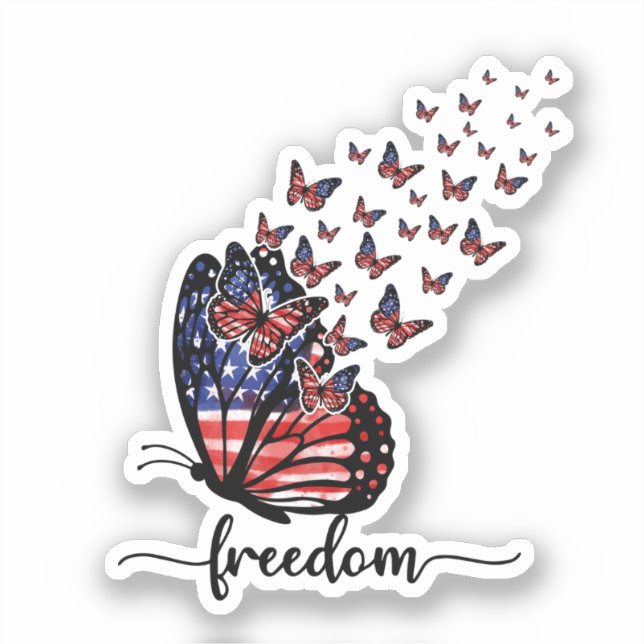 Elegant Butterflies | American Flag | Freedom Aufkleber (Vorderseite)