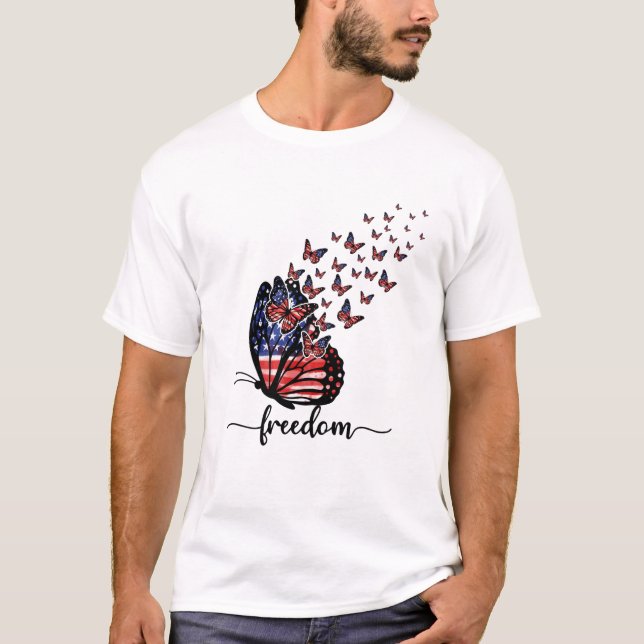 Elegant Butterflies | Amerikanische Flagge | Freih T-Shirt (Vorderseite)