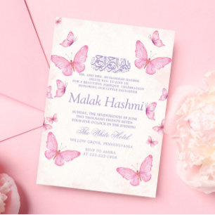 Elegant Butterflies Baby GirI Islamic Aqiqa Einladung