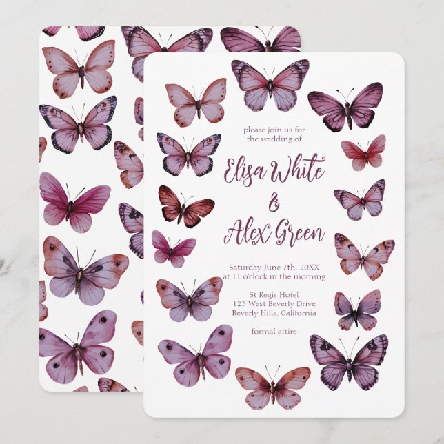 Elegant Butterflies CUSTOM Hochzeit Einladung (Vorne/Hinten)