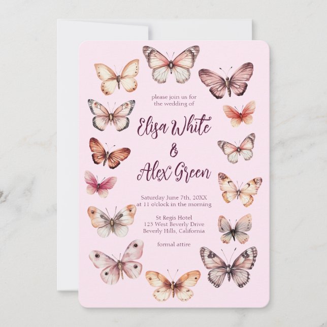 Elegant Butterflies CUSTOM Hochzeit Einladung (Vorderseite)