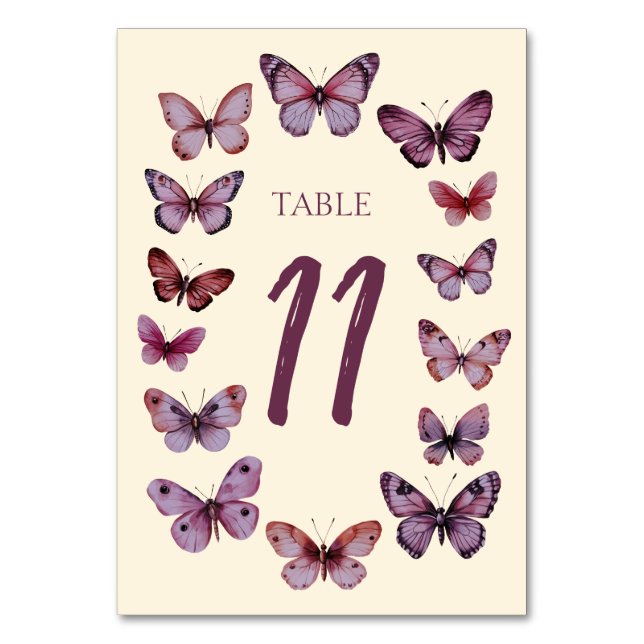 Elegant Butterflies CUSTOM Hochzeit Tischnummer (Vorderseite)