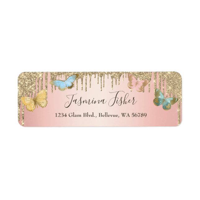 Elegant Butterflies Glitzer Tropfens Girly Address (Vorne)