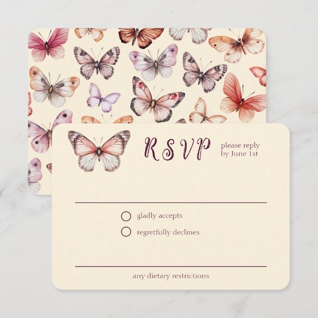 Elegant Butterflies Hochzeit CUSTOM UAWG Begleitkarte (Vorne/Hinten)