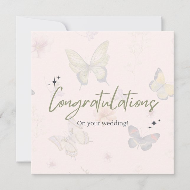 Elegant Butterflies Pink Boho Wedding Card Karte (Vorderseite)