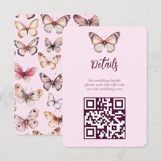 Elegant Butterflies Wedding CUSTOM QR-Code Begleitkarte (Vorne/Hinten)