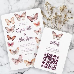 Elegant Butterflies Wedding CUSTOM QR-Code Begleitkarte