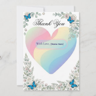Elegant Butterfly Floral Heart Wedding Thank You   Dankeskarte