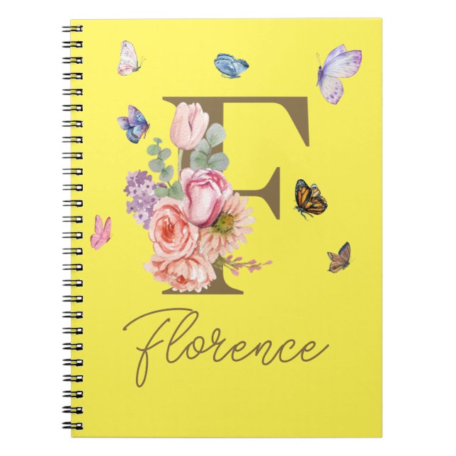 Elegant Butterfly Initial-Notebook Notizblock (Vorderseite)