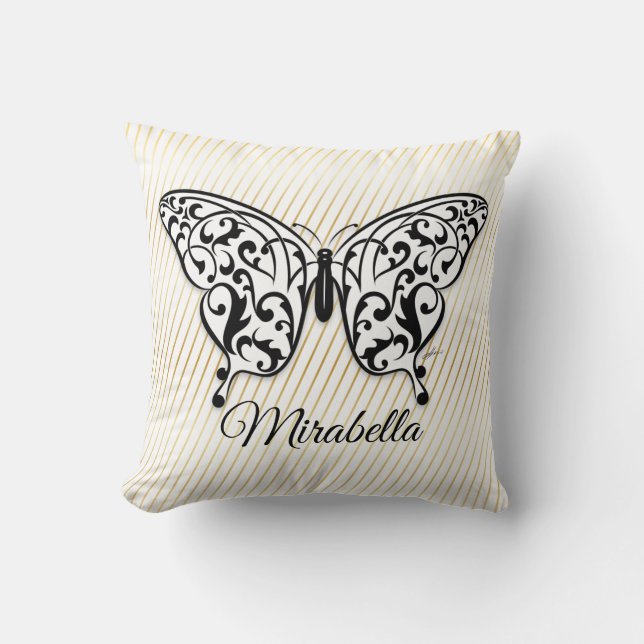 Elegant Butterfly Keramik Ornament Design von Eksi Kissen (Vorderseite)