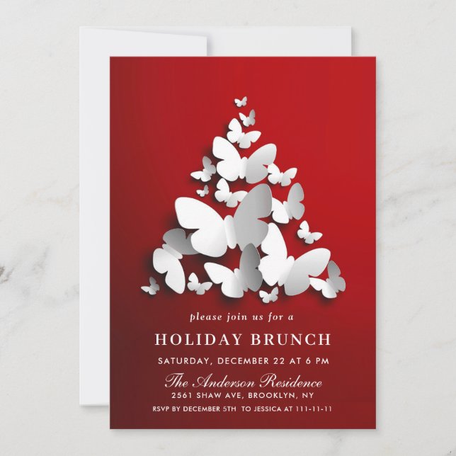 Elegant Butterfly Monarch CHRISTMAS HOLIDAY BRUNCH Einladung (Vorderseite)