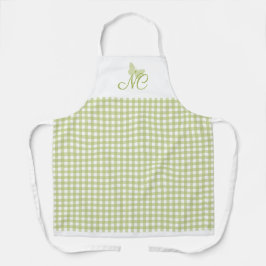 Elegant Butterfly Monogram Green Gingham Karo Schürze