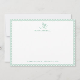 Elegant Butterfly Monogram Mint Green Gingham Mitteilungskarte
