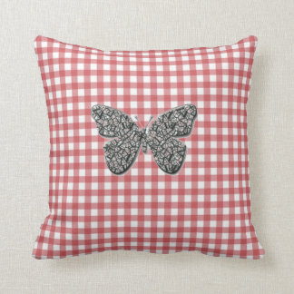 Elegant Butterfly On Red Gingham Cushion Kissen