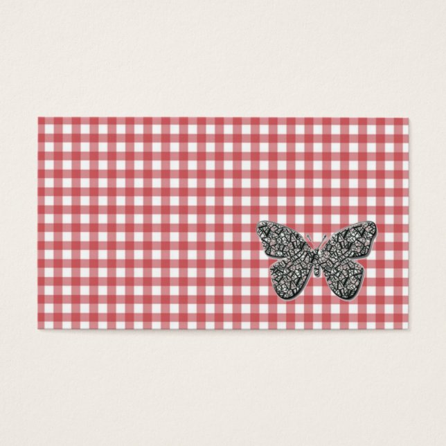 Elegant Butterfly On Red Gingham Komplimente Karte (Vorderseite)