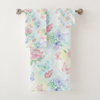 Elegant Butterfly Seamless Print Badhandtuch Set