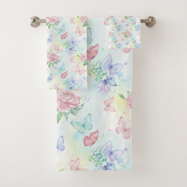 Elegant Butterfly Seamless Print Badhandtuch Set (Insitu)