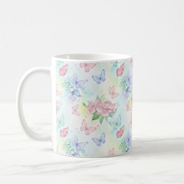 Elegant Butterfly Seamless Print Kaffeetasse (Links)