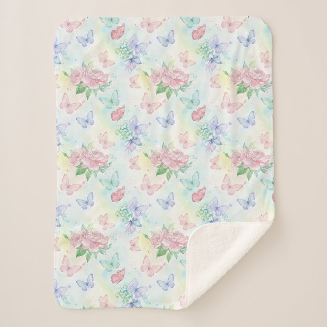 Elegant Butterfly Seamless Print Sherpadecke (Vorderseite)