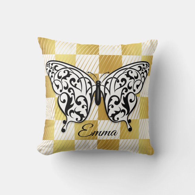 Elegant Butterfly Throw Kissen Schwarz (Vorderseite)