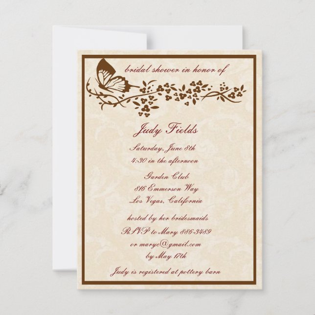 Elegant Butterfly Wedding Bridal Dusche Einladung (Vorderseite)
