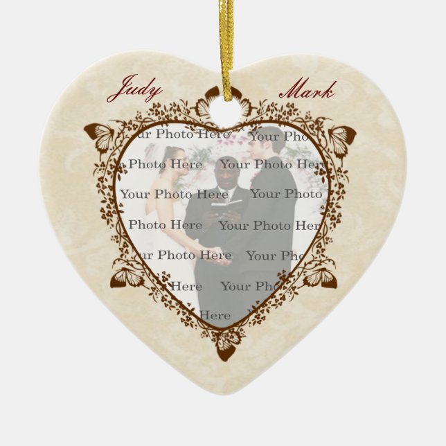 Elegant Butterfly Wedding Foto Heart Ornament (Vorne)
