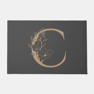 Elegant C Boho Floral Monogram Initial Gray Gold Fußmatte