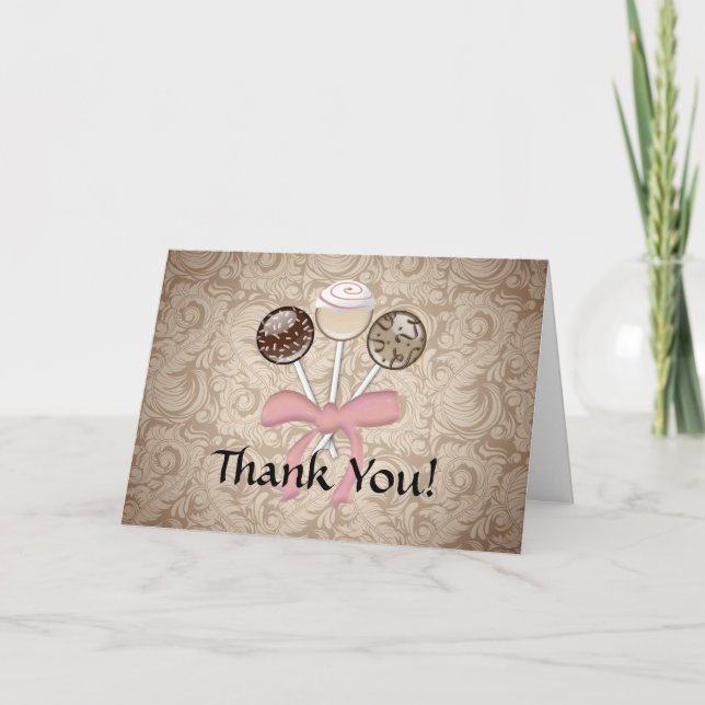 Élégant cacao Damask Cake Pop Carte de remerciemen (Devant)