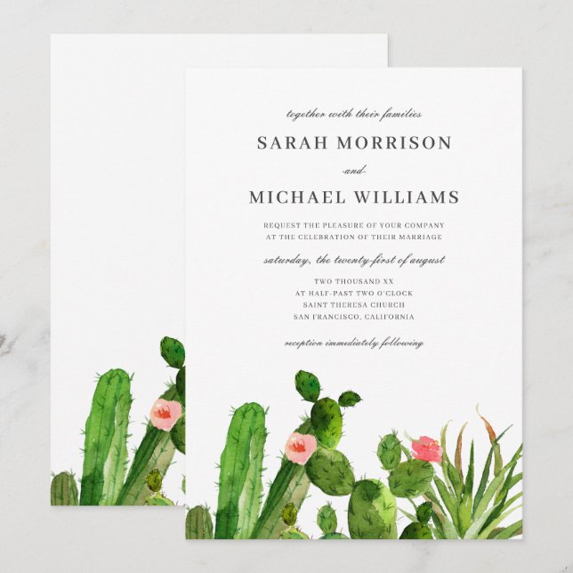 Elegant Cactus Garden | Wedding Invitation Einladung (Vorne/Hinten)
