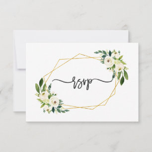 Élégant Cadre de Mariage Floral Vert Blanc Or RSVP