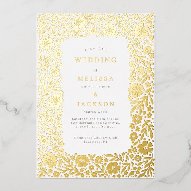 Élégant cadre en fleur faire-part de mariage fil (Recto)