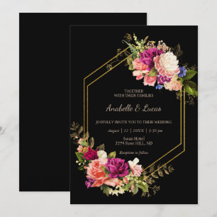 Élégant cadre fleuri doré faire-part de mariage
