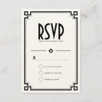Elégant cadre noir Art Déco Mariage Carte RSVP