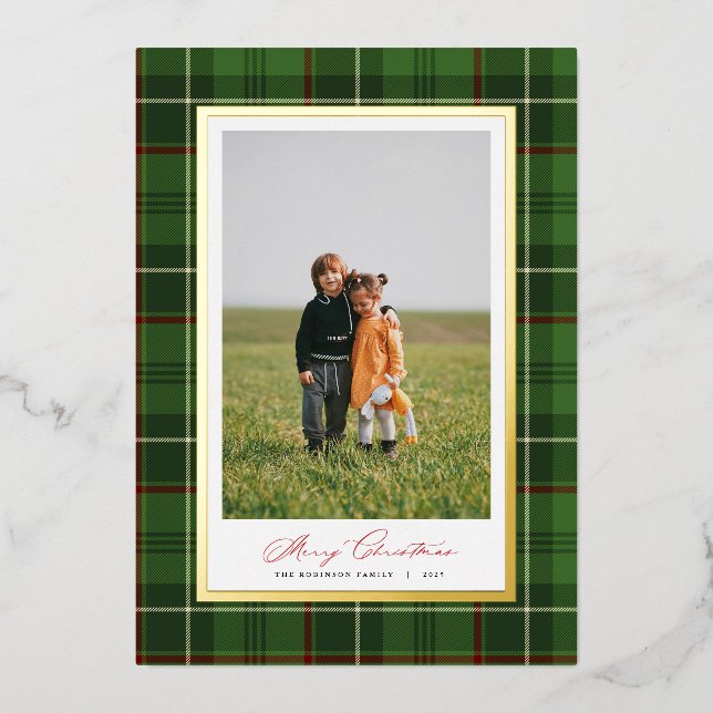 Elégant cadre vert Plaid Noël carte à huile (Recto)