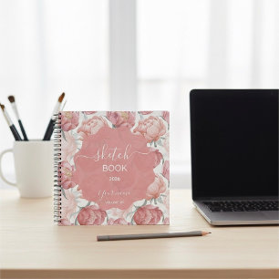 Élégant cahier de croquis de pivoine et de fleurs