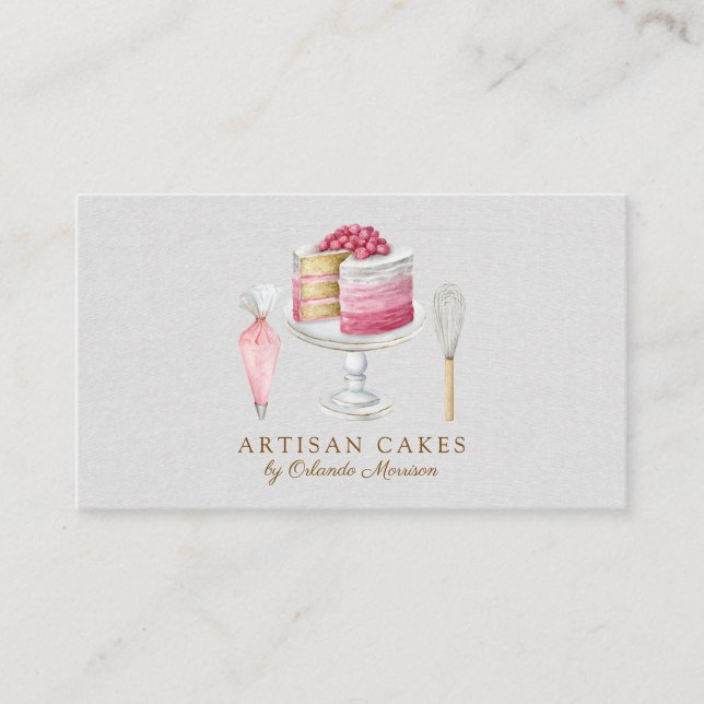 Elegant Cake Bakery Watercolor Cake Visitenkarte (Vorderseite)