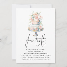 Elegant Cake Dusty Pink Peach Script 40th Birthday Einladung